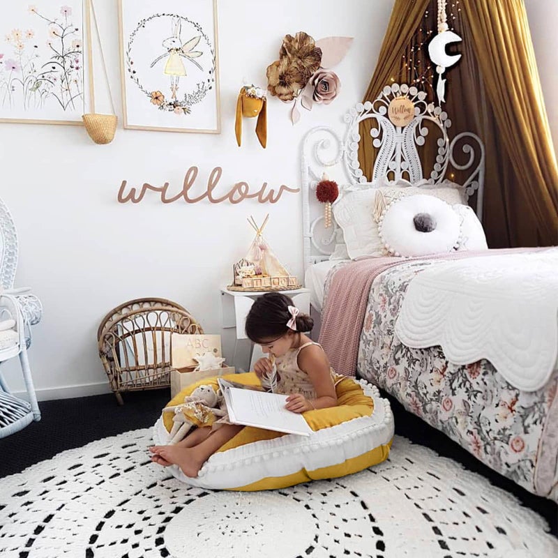 Kishome Large Floor Pillow Kids Round Floor Cushion Seating, 35 inches Big Circle Pillow, Round Pillows Seating for Children, Oversized Mat for Reading Nook Teepee Playroom Nursery Canopy Yellow - Image 5